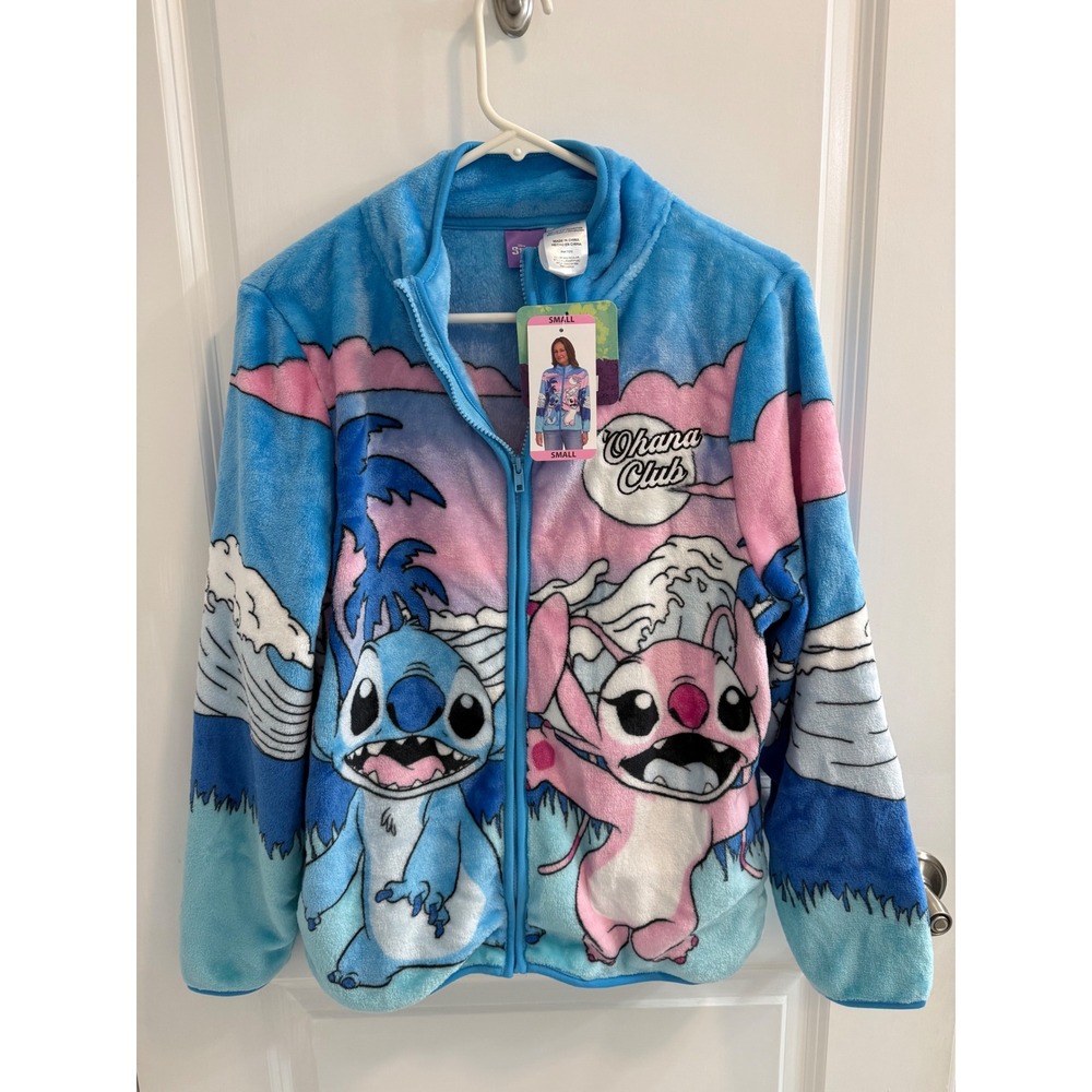 Disney Lilo and Stitch Ohana Club Blue Fleece Zip Up Jacket Small LLR048AWNSC